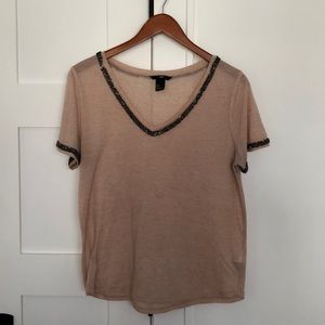 V-neck tee with gem detail